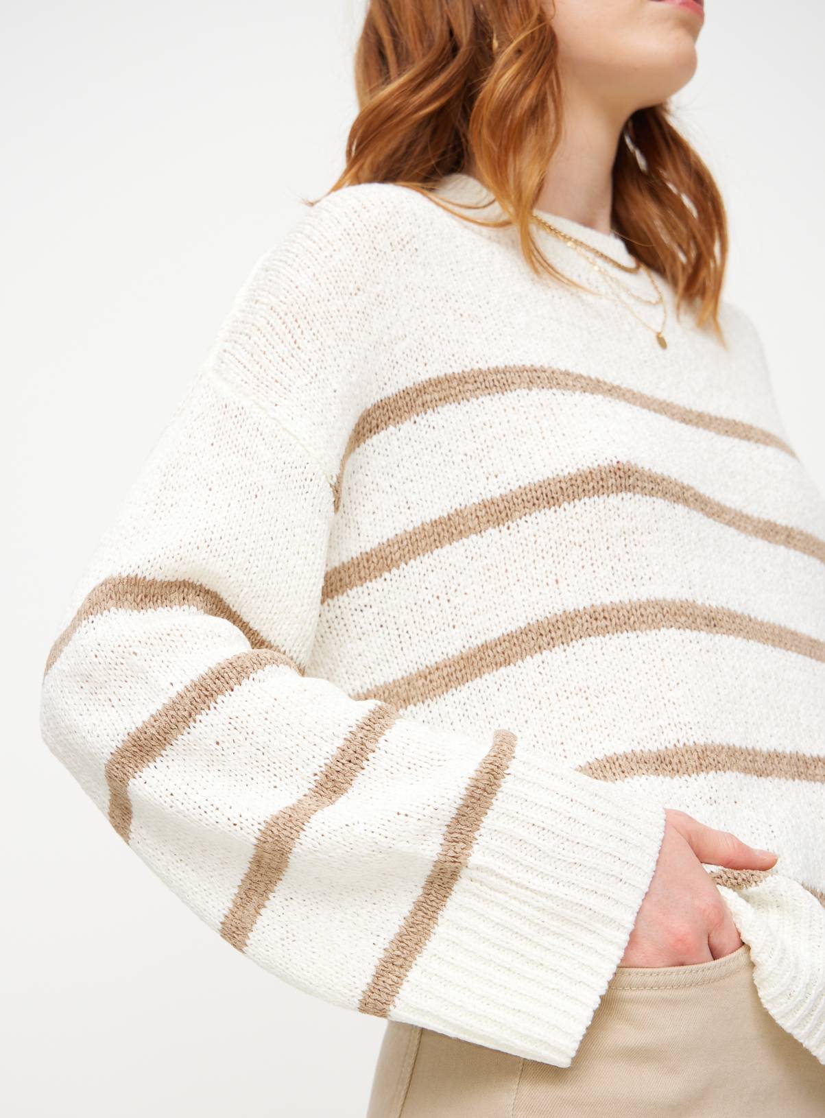 Cream Stripe Cropped Tape Yarn Jumper 16 - Image 3